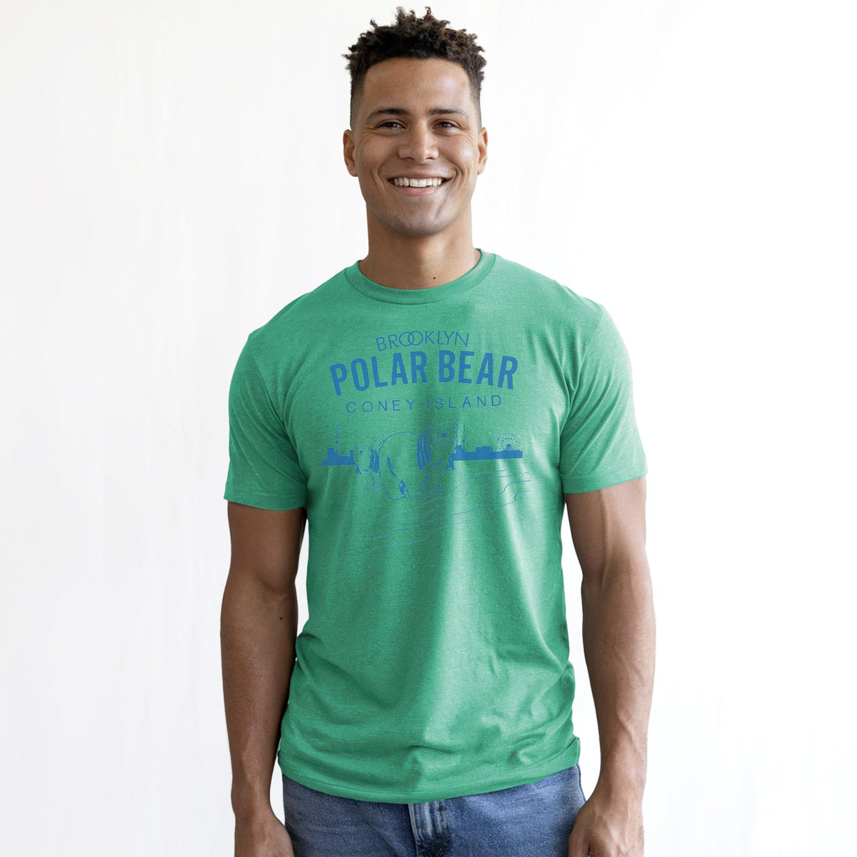 Masshole Funny Staple T-shirt in Kelly Heather On Model - Front View