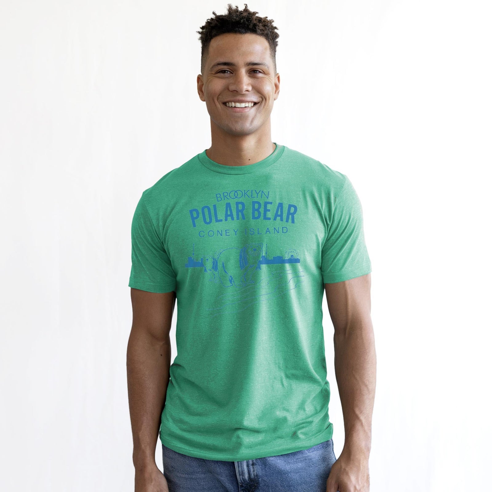 Masshole Funny Staple T-shirt in Kelly Heather On Model - Front View