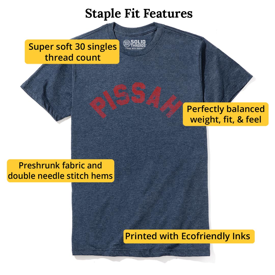 Pissah Funny Staple T-shirt in Navy Heather - Fit Attributes