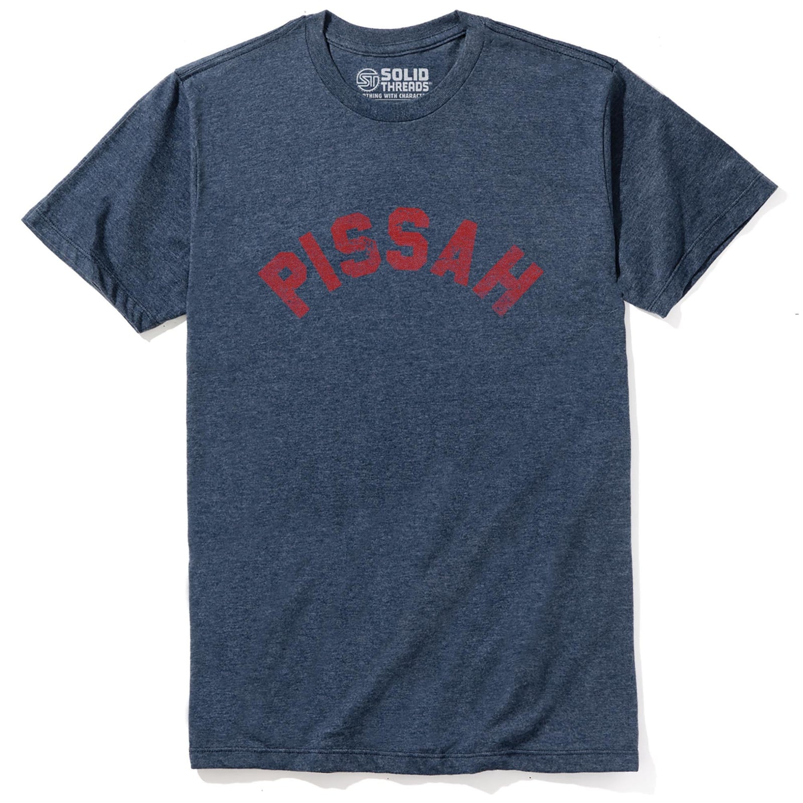 Pissah Funny Staple T-shirt in Navy Heather - Front View