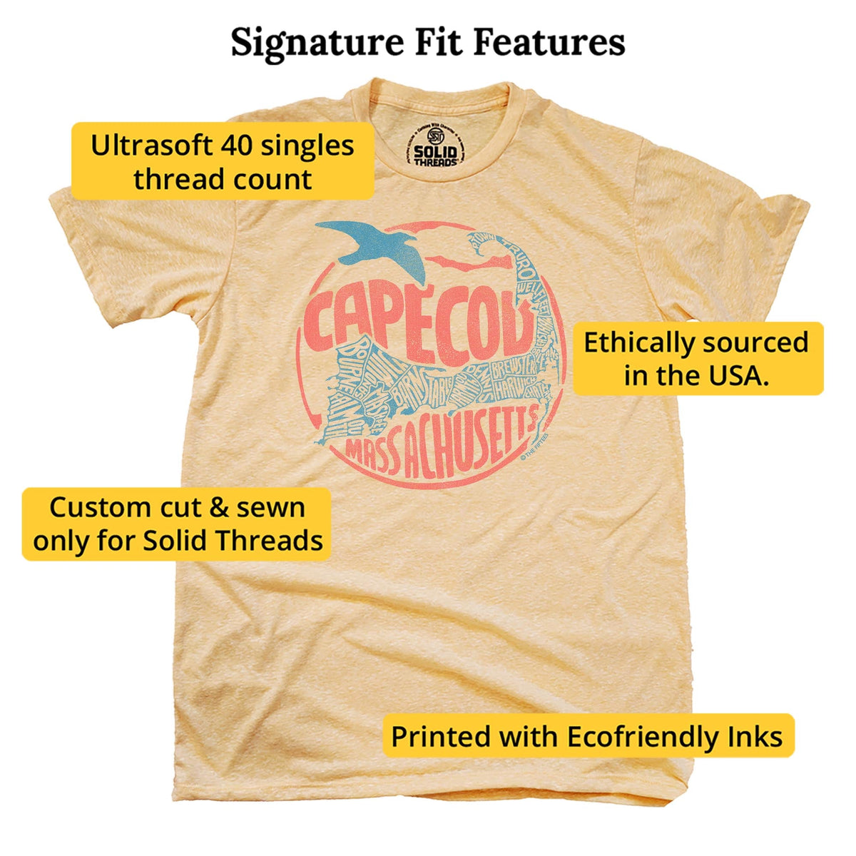 Cape Cod Map Cool Signature T-shirt in Triblend Gold - Fit Attributes