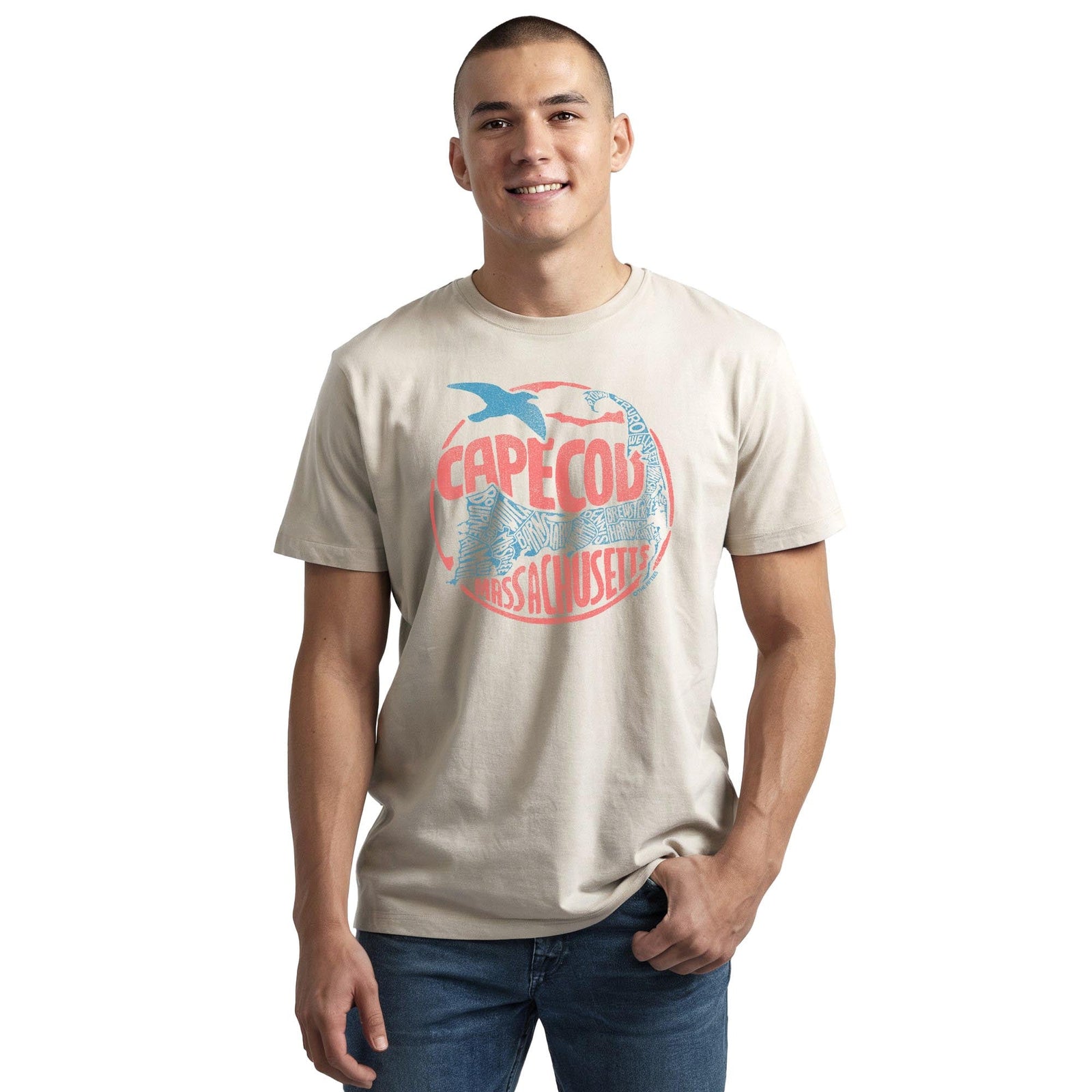Cape Cod Map Cool Staple T-shirt in Natural On Model - Front View