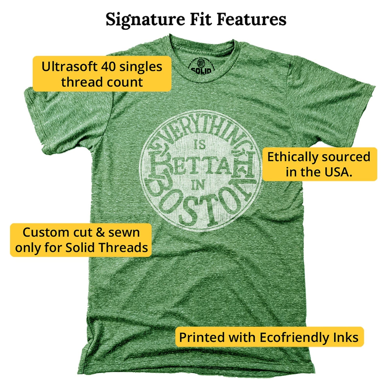 Bettah In Boston Funny Signature T-shirt in Triblend Kelly - Fit Attributes