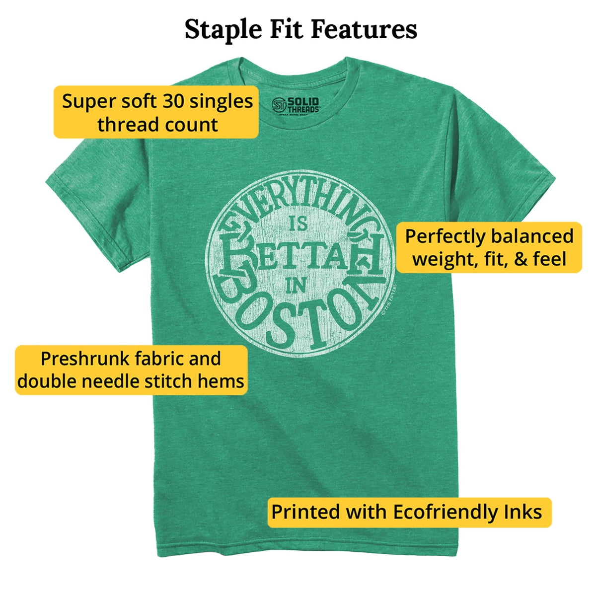 Bettah In Boston Funny Staple T-shirt in Kelly Heather - Fit Attributes