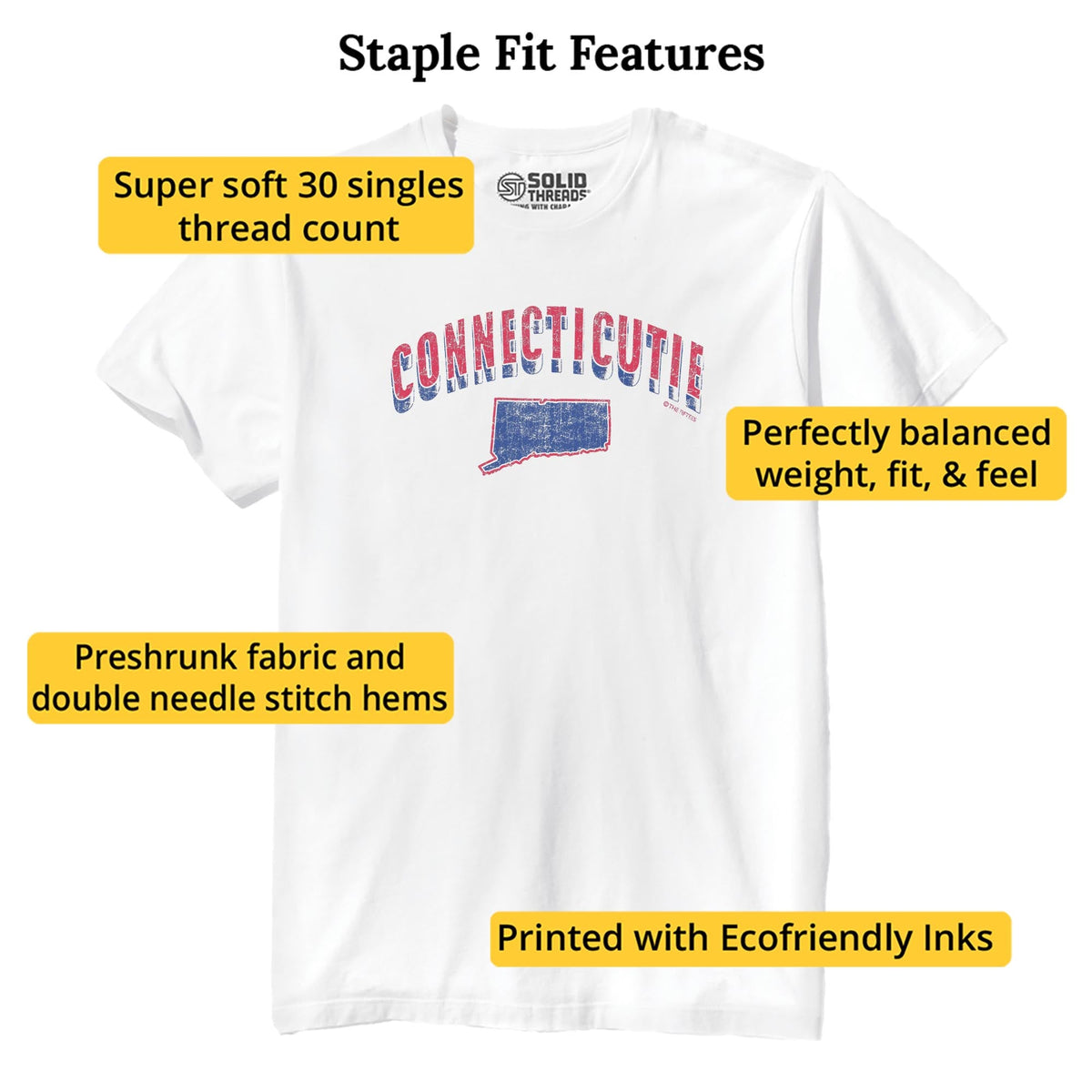 Connecticutie Funny Staple T-shirt in White - Fit Attributes
