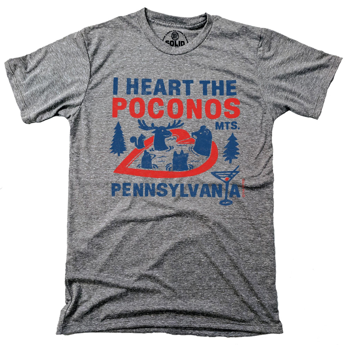 Men&#39;s I Heart The Poconos Funny Graphic T-Shirt | Vintage Pennsylvania Nature  Tee | Solid Threads