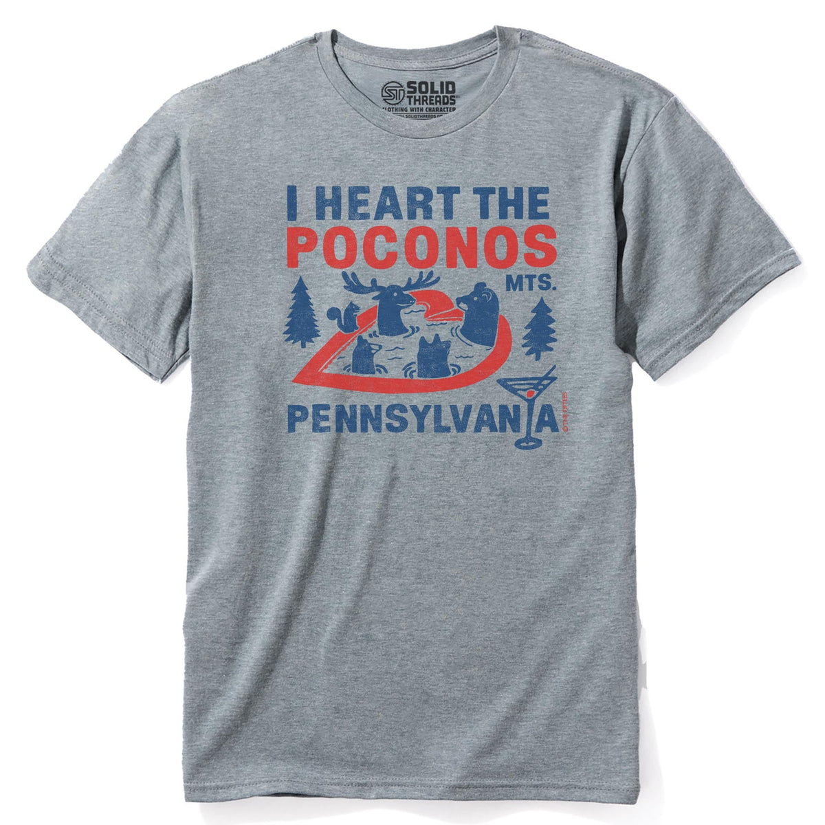 I Heart The Poconos Funny Staple T-shirt in Ash Heather - Front View