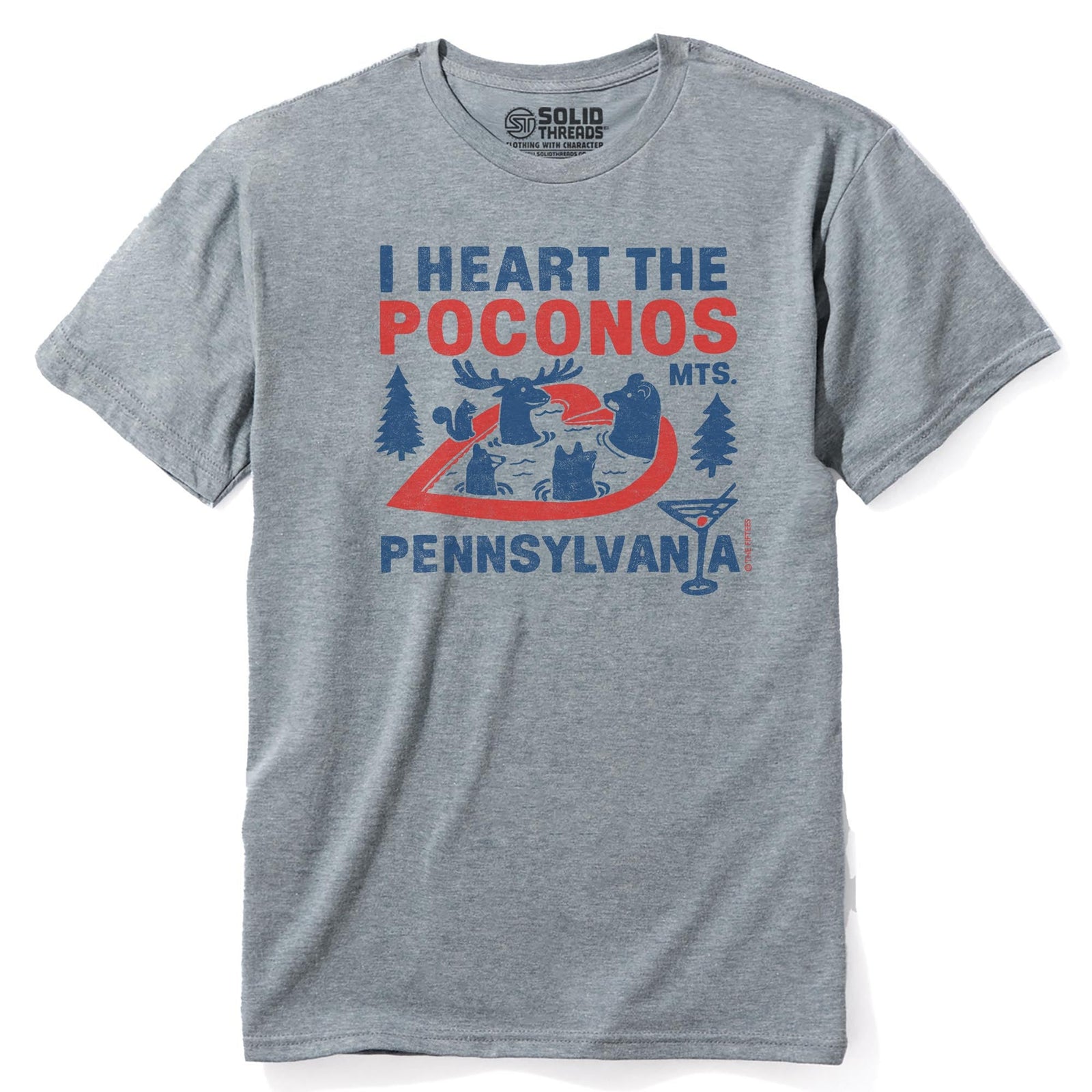 I Heart The Poconos Funny Staple T-shirt in Ash Heather - Front View
