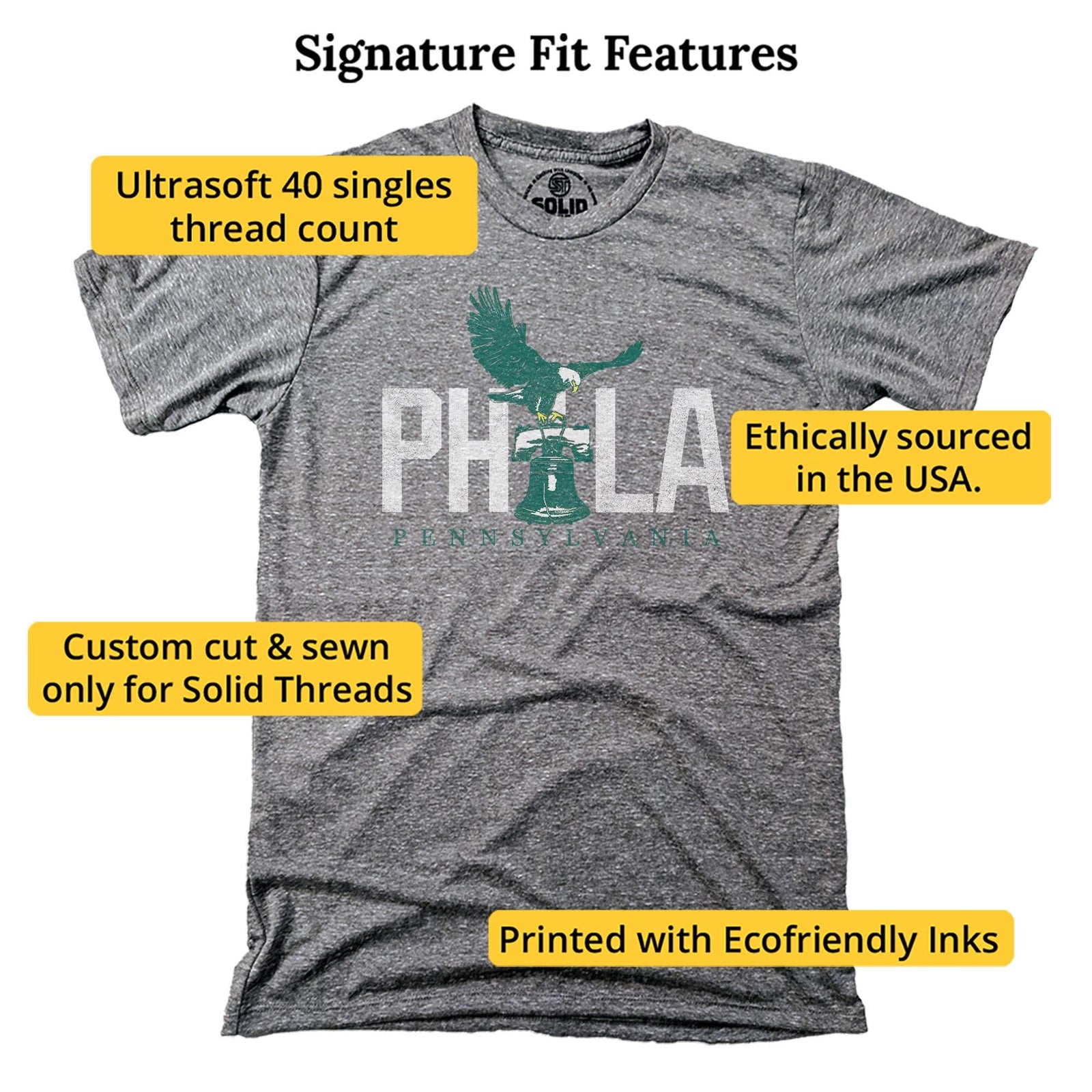 Philly Eagle Cool Signature T-shirt in Triblend Grey - Fit Attributes