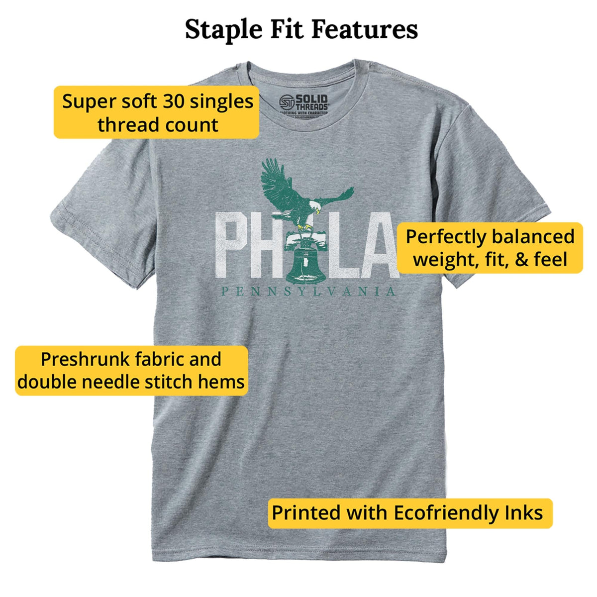 Philly Eagle Cool Staple T-shirt in Ash Heather - Fit Attributes