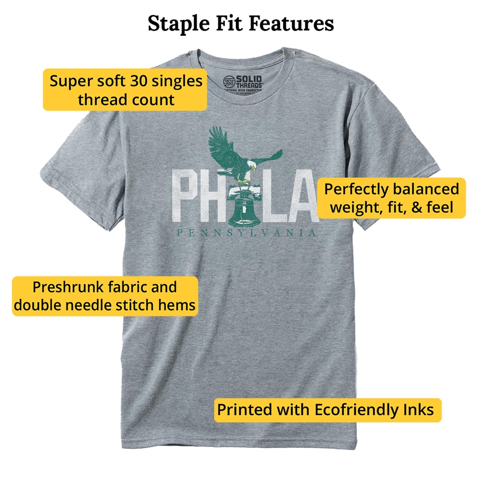 Philly Eagle Cool Staple T-shirt in Ash Heather - Fit Attributes