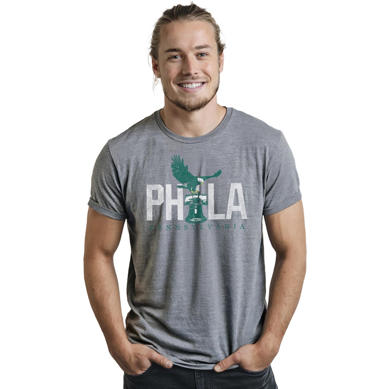 Philly Eagle Cool Staple T-shirt in Ash Heather On Model - Front View