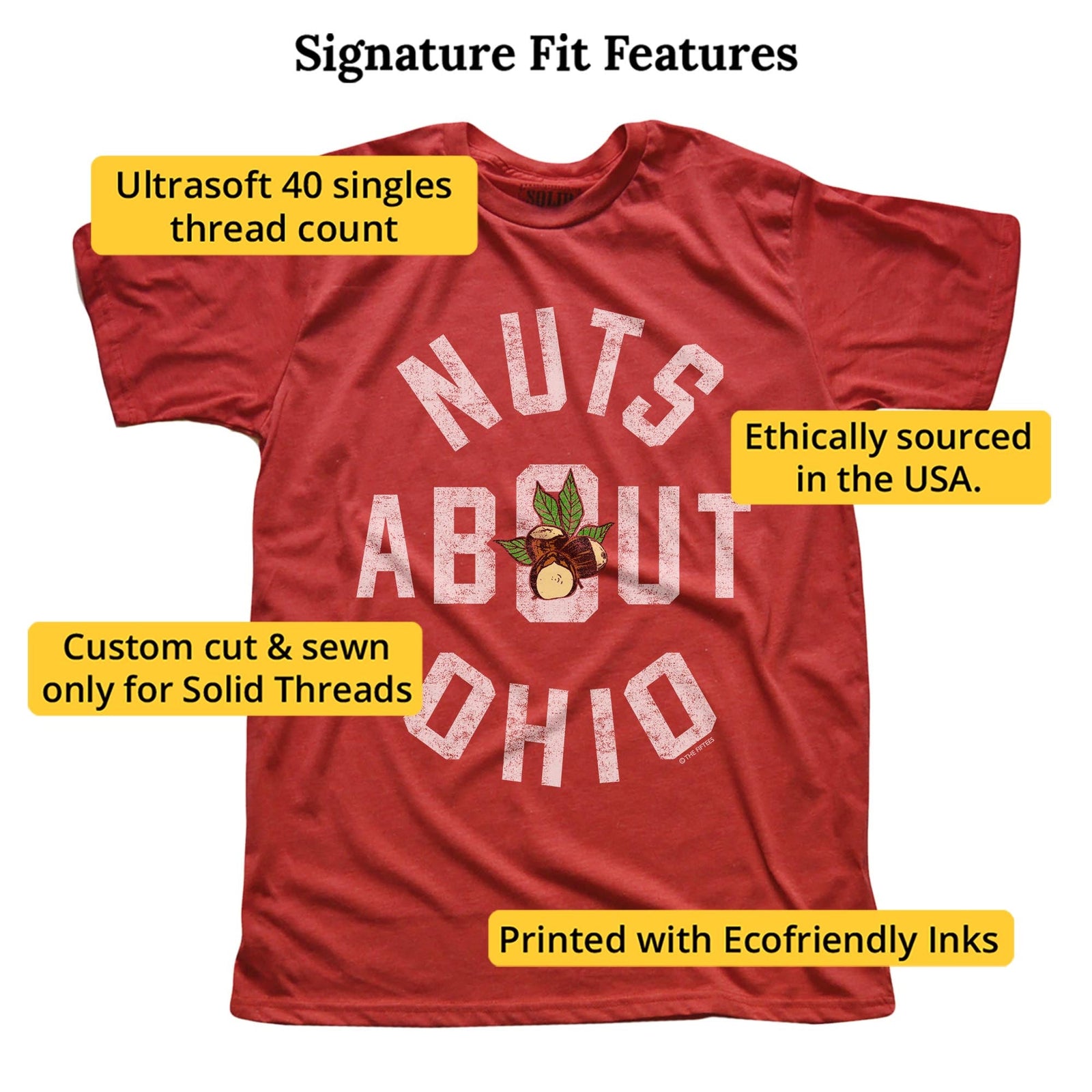 Nuts About Ohio Funny Signature T-shirt in Red - Fit Attributes
