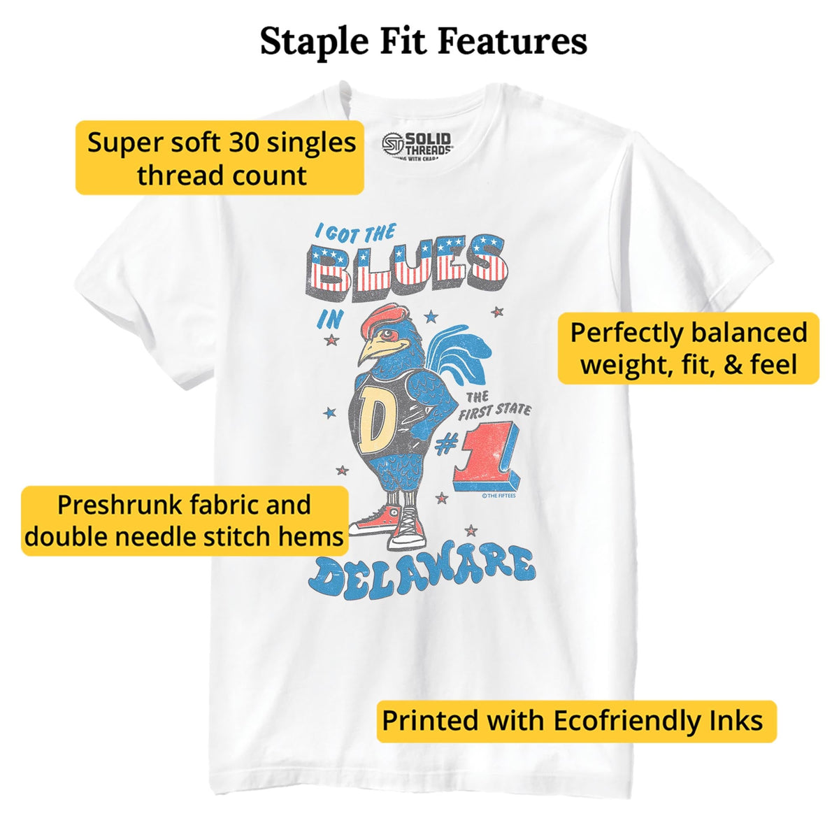 I Got The Blues Cool Staple T-shirt in White - Fit Attributes