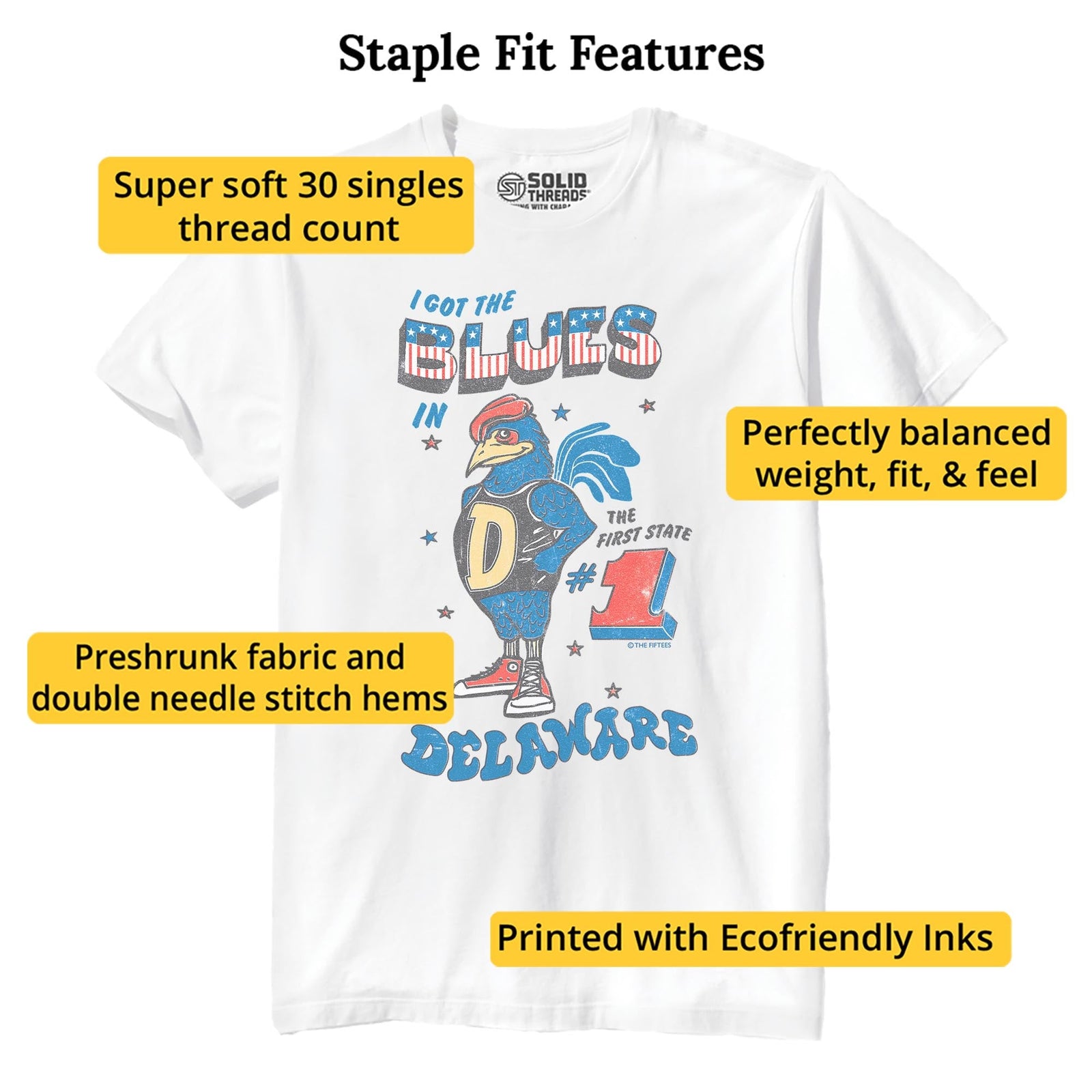 I Got The Blues Cool Staple T-shirt in White - Fit Attributes