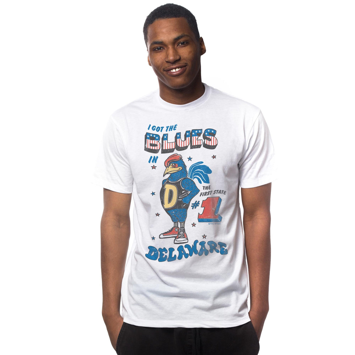 Men's I Got The Blues Cool Graphic T-Shirt | Vintage Delaware First State  Tee on Model | Solid Threads