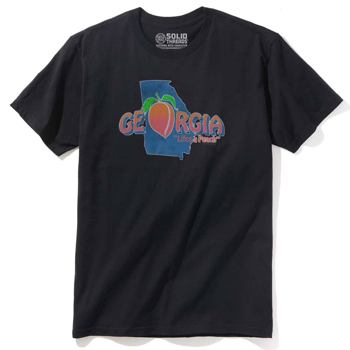 Life's A Peach Funny Staple T-shirt in Black - Front View