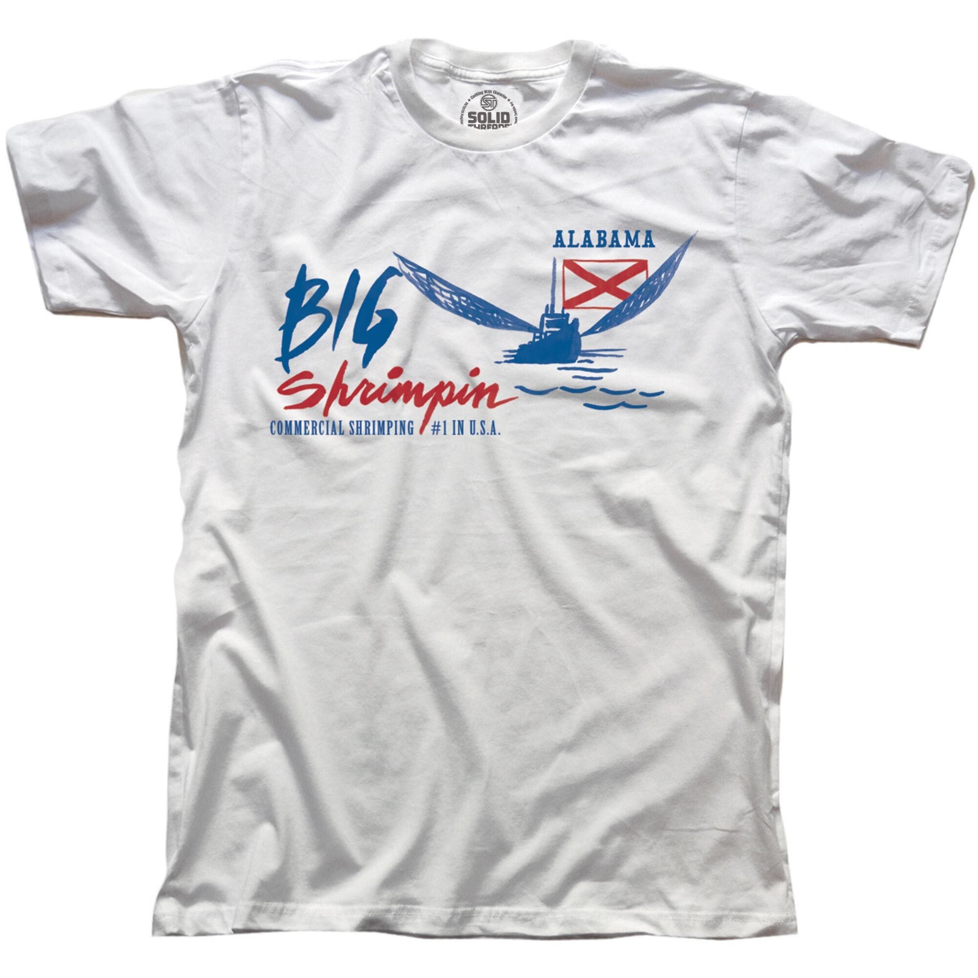 Men's Big Shrimpin' Cool Graphic T-Shirt | Vintage AL Commercial Fishing Tee | Solid Threads