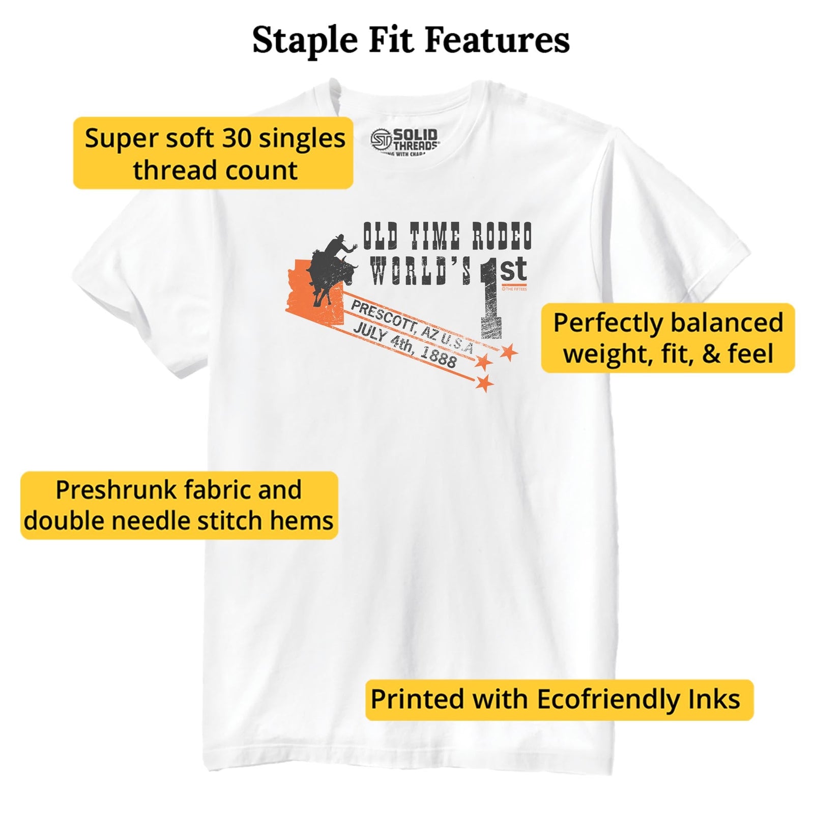 Old Time Rodeo Cool Staple T-shirt in White - Fit Attributes
