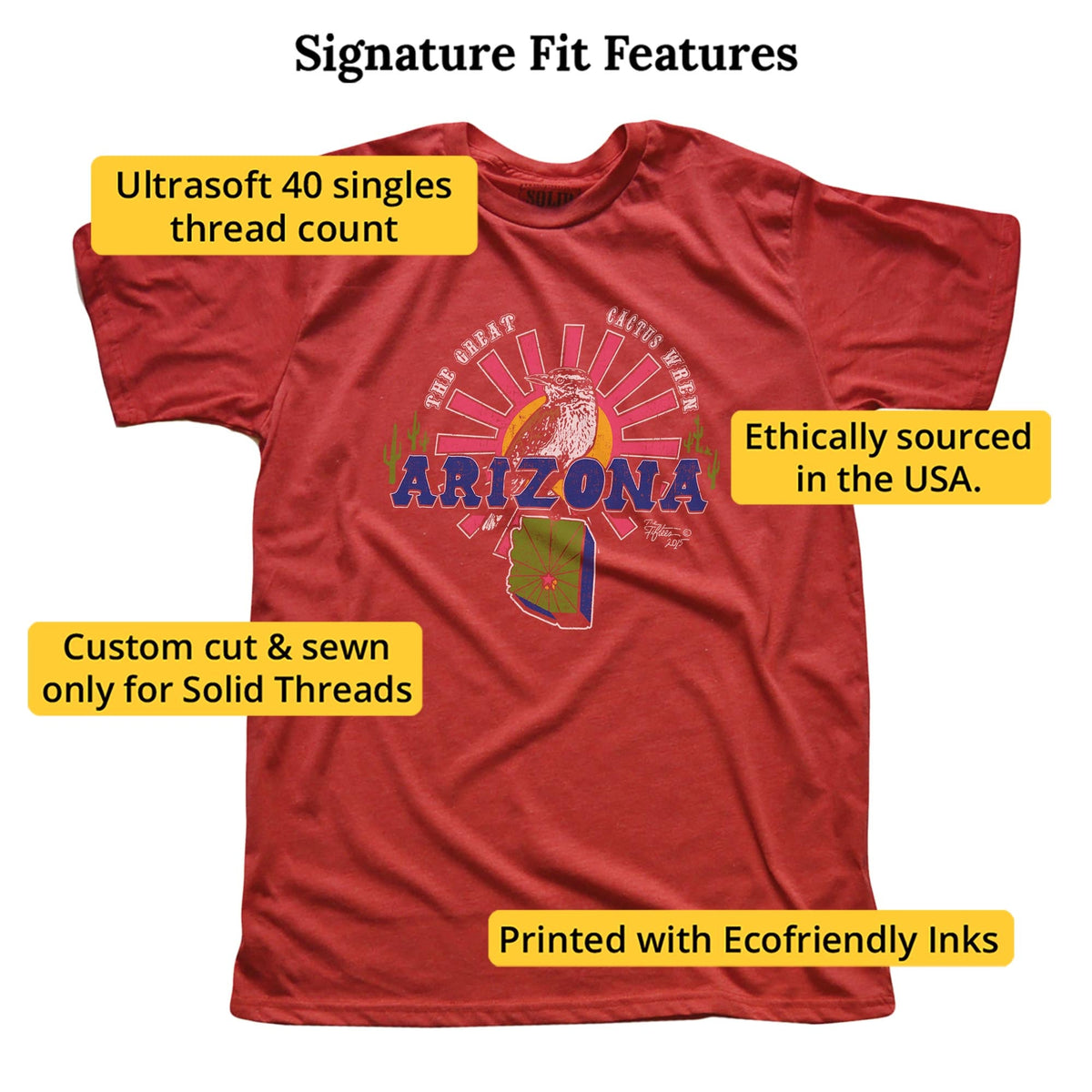 Cactus Wren Cool Signature T-shirt in Red - Fit Attributes