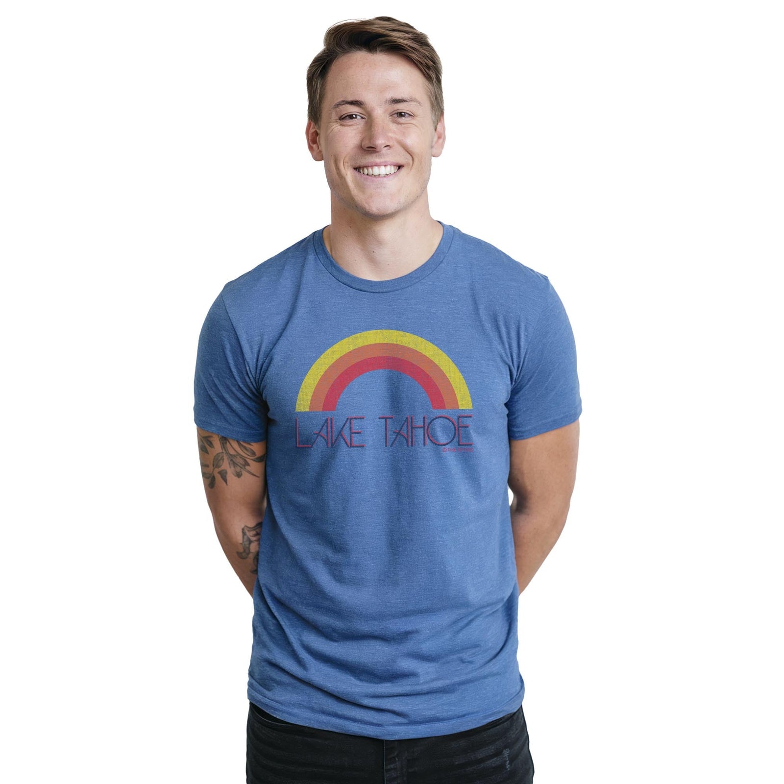 Lake Tahoe Cool Staple T-shirt in Royal Heather On Model - Front View