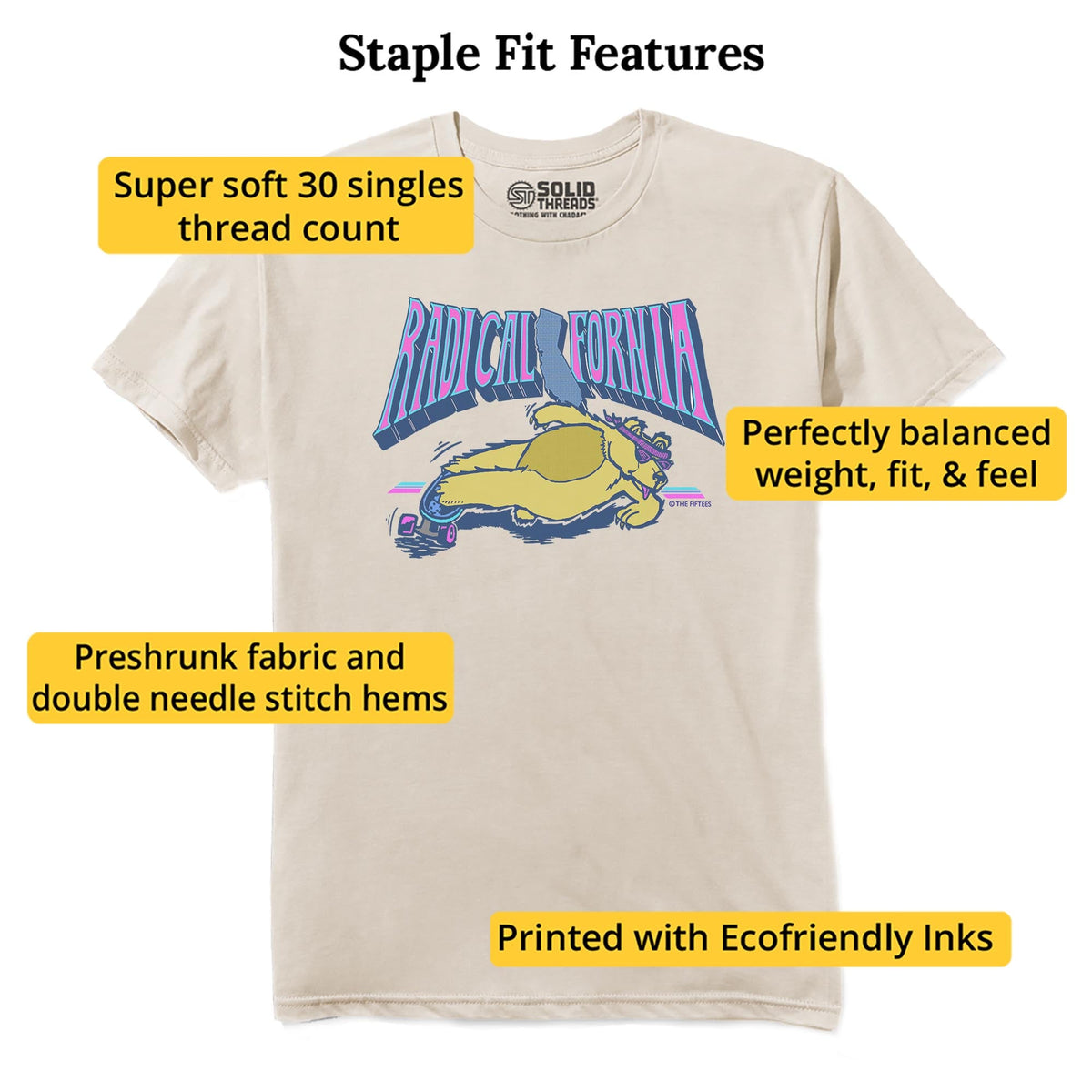 Radicalifornia Funny Staple T-shirt in Natural - Fit Attributes