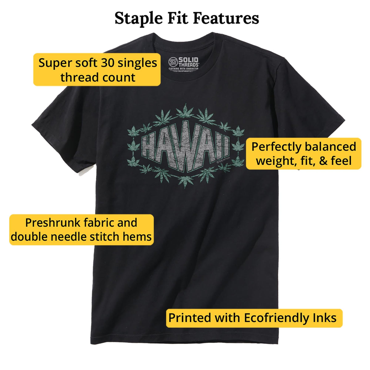 Hawaii Cannabis Cool Staple T-shirt in Black - Fit Attributes