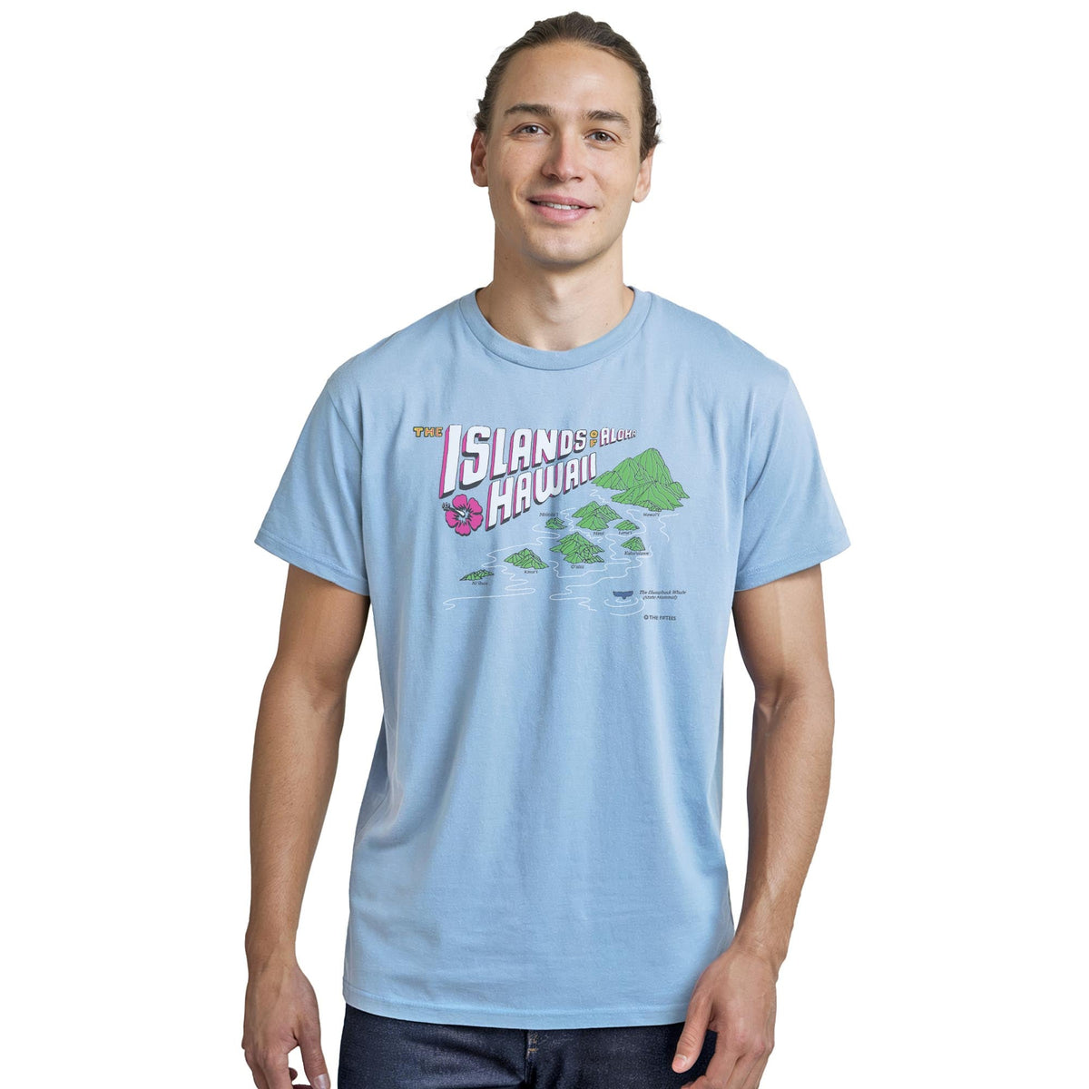 Islands Of Aloha Cool Staple T-shirt in Light Blue Heather On Model - Front View