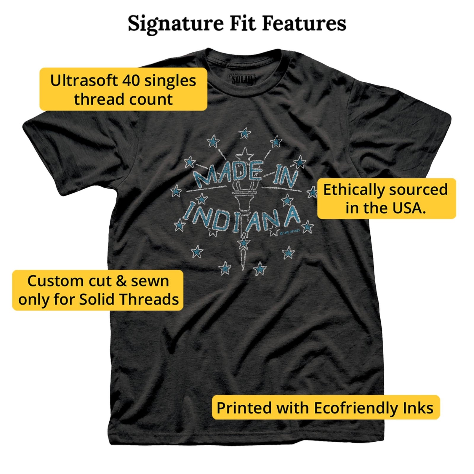 Men's Made In Indiana Funny Graphic T-Shirt | Vintage Id Torch Relay  Tee | Solid Threads