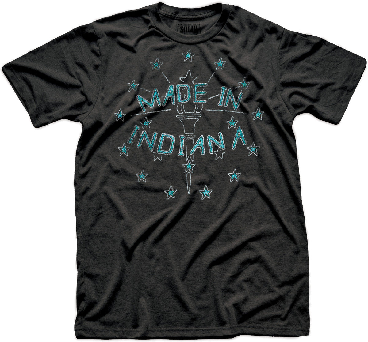 Men&#39;s Made In Indiana Funny Graphic T-Shirt | Vintage Id Torch Relay  Tee | Solid Threads