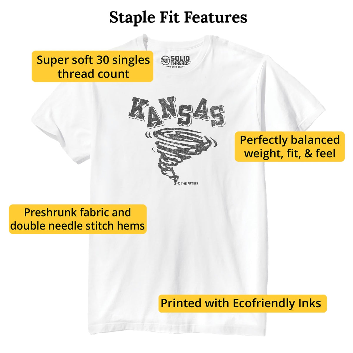 Kansas Tornado Cool Staple T-shirt in White - Fit Attributes