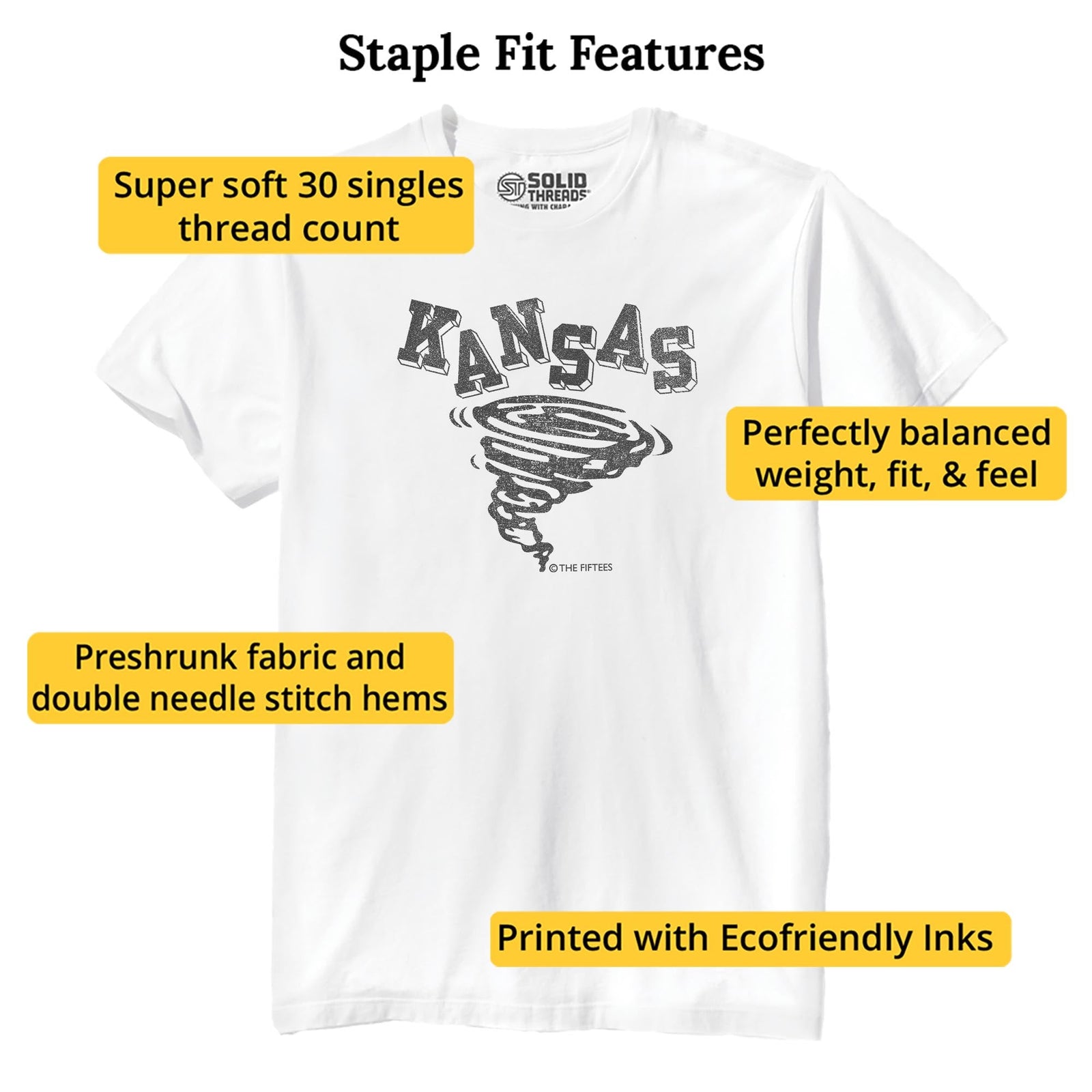 Kansas Tornado Cool Staple T-shirt in White - Fit Attributes