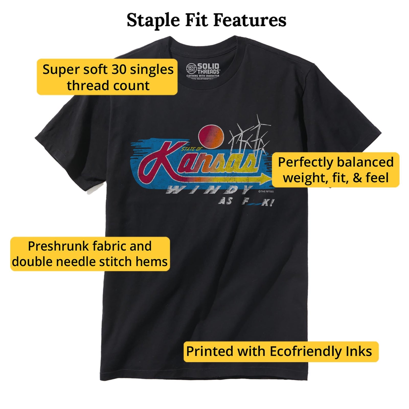 Windy Af Funny Staple T-shirt in Black - Fit Attributes
