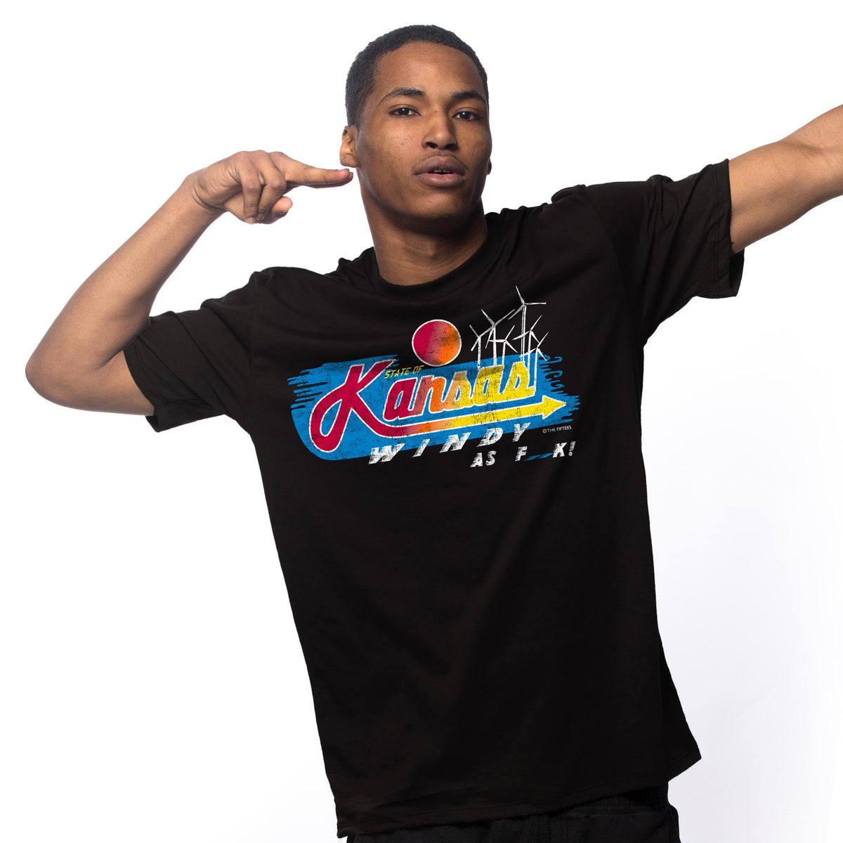 Men's Windy Af Funny Graphic T-Shirt | Vintage Kansas Topeka Tee on Model | Solid Threads