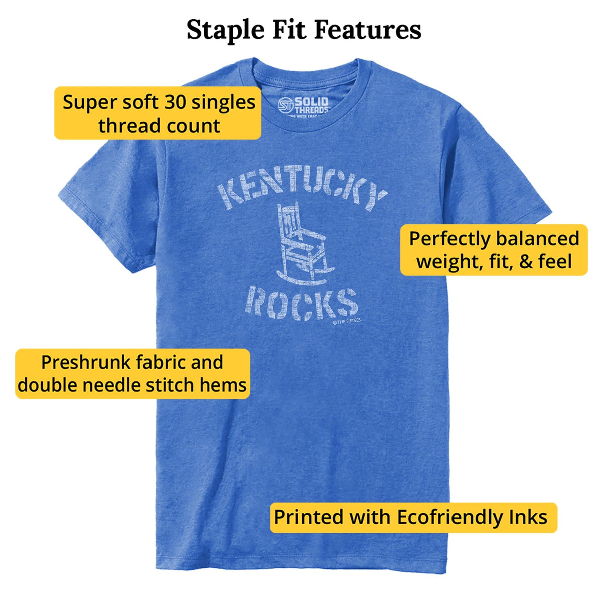 Kentucky Rocks Funny Staple T-shirt in Royal Heather - Fit Attributes