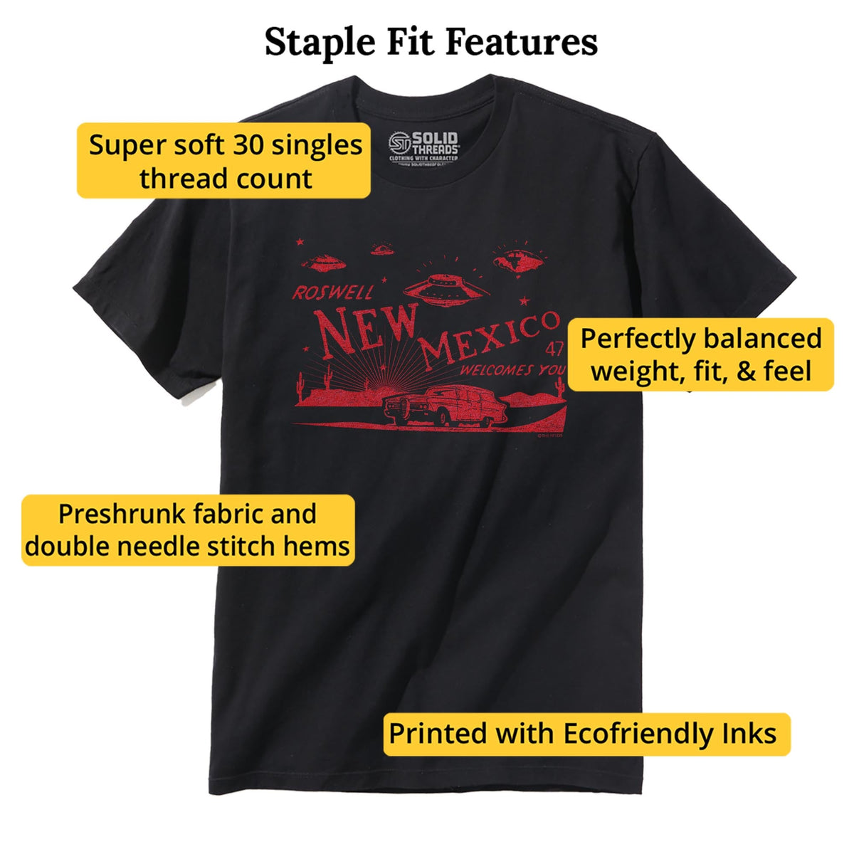 Welcome To New Mexico Cool Staple T-shirt in Black - Fit Attributes