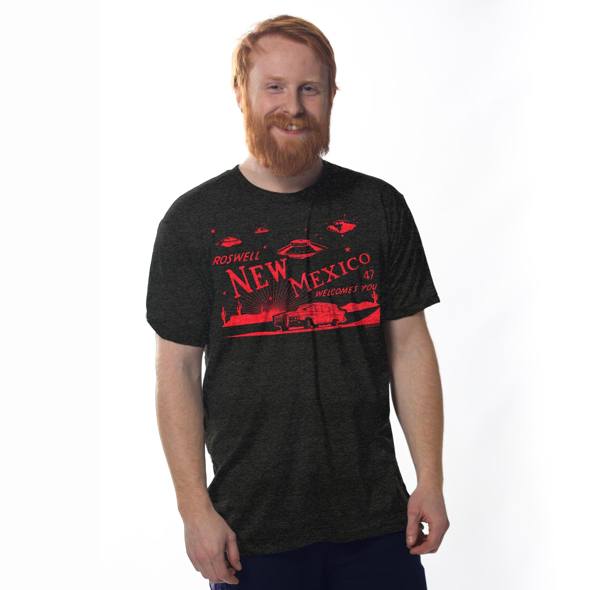 Men's Welcome To New Mexico Cool Graphic T-Shirt | Vintage Nm Roswell Tee on Model | Solid Threads