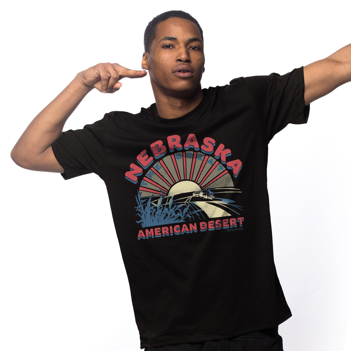 Men's American Desert Cool Graphic T-Shirt | Vintage Nebraska Farm  Tee on Model | Solid Threads