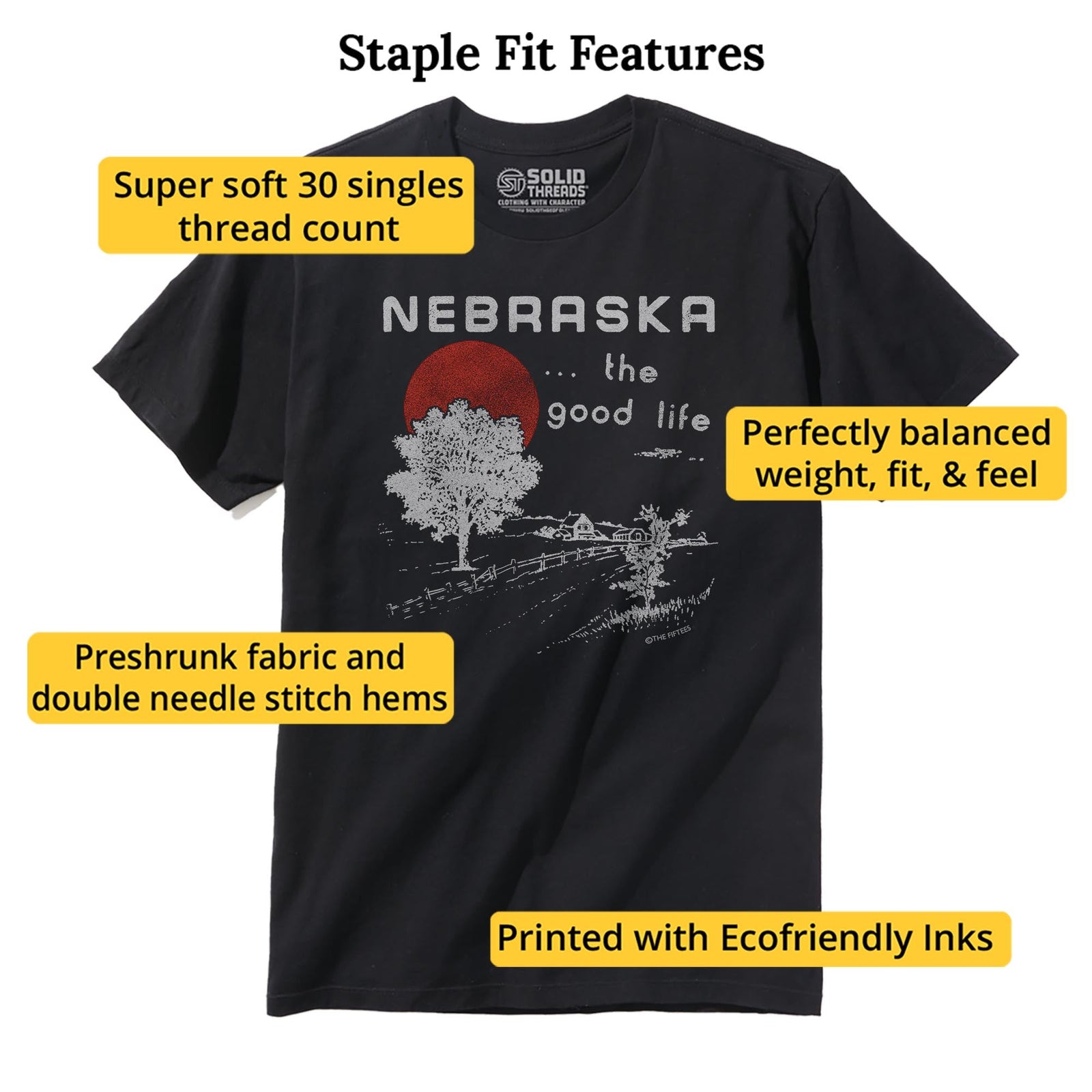 Nebraska Good Life Cool Staple T-shirt in Black - Fit Attributes