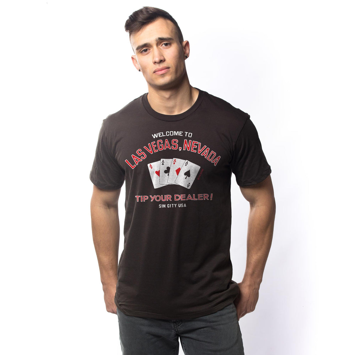 Men's Tip Your Dealer Cool Graphic T-Shirt | Vintage Nevada Las Vegas  Tee on Model | Solid Threads