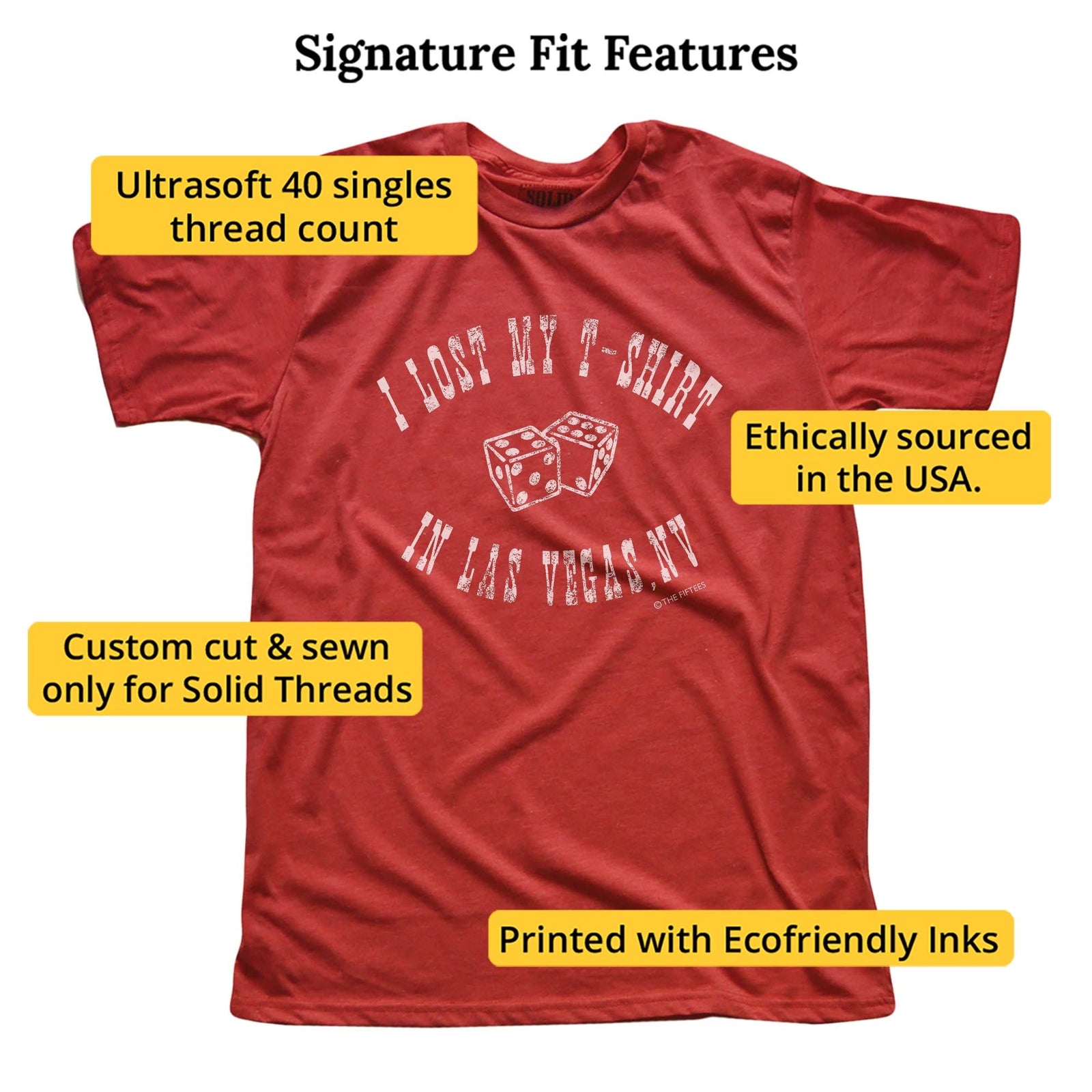 Lost In Las Vegas Funny Signature T-shirt in Red - Fit Attributes