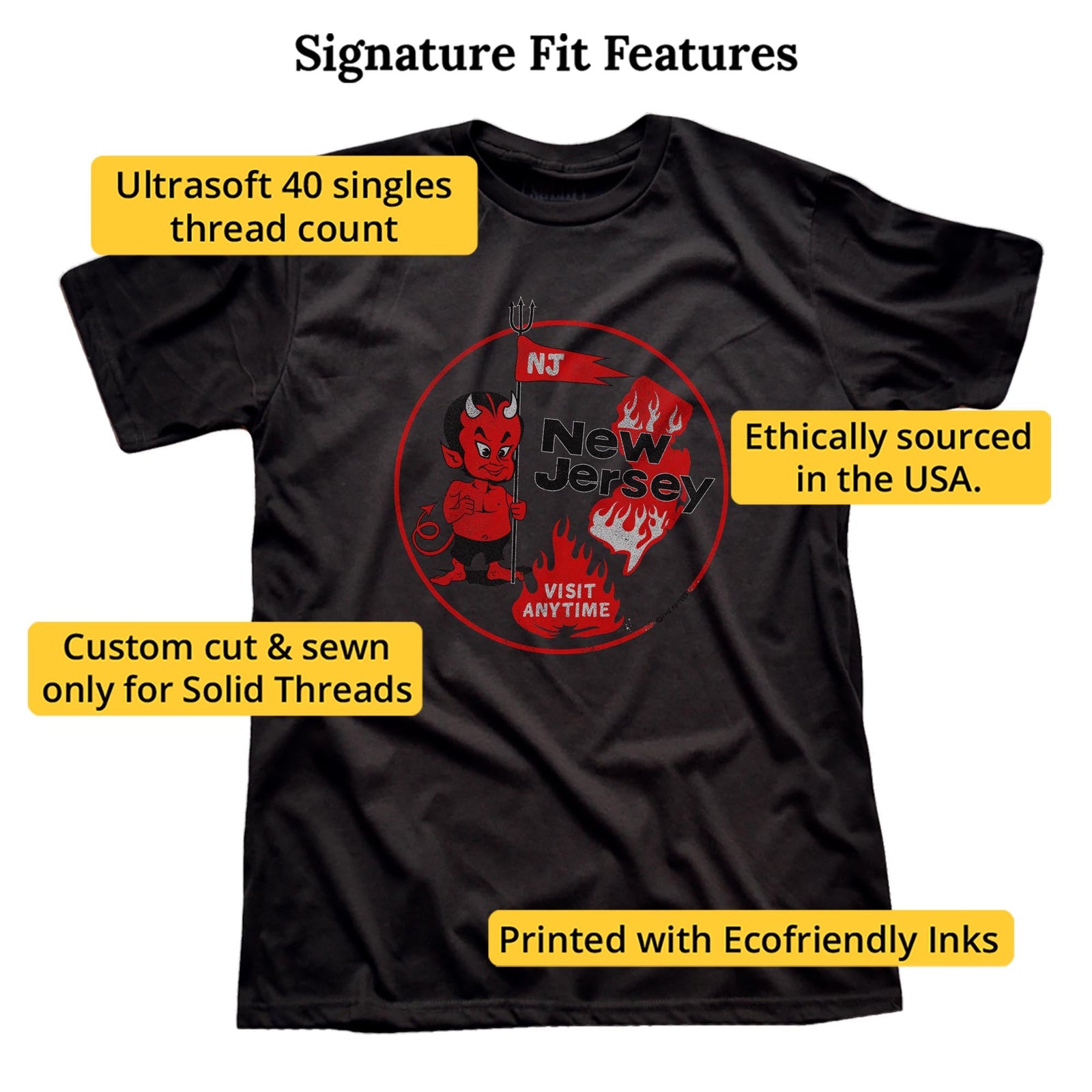 Visit New Jersey Funny Signature T-shirt in Black - Fit Attributes
