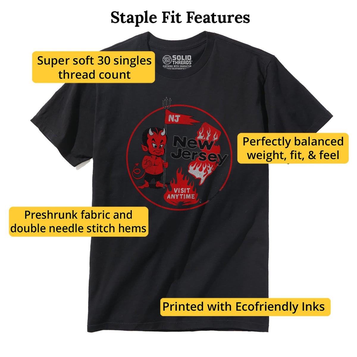 Visit New Jersey Funny Staple T-shirt in Black - Fit Attributes