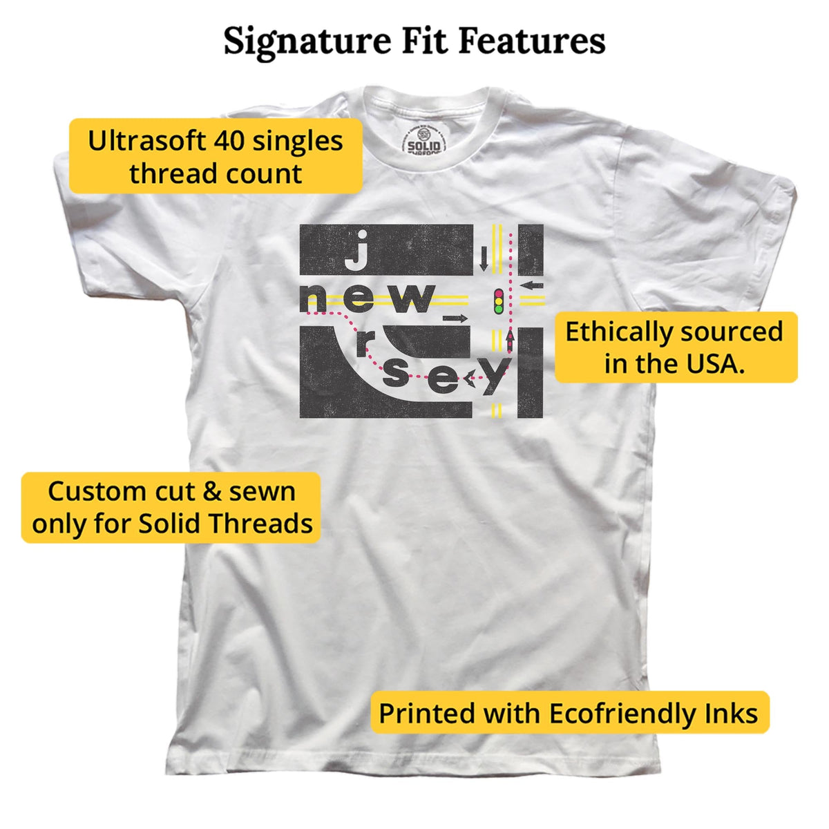 Jersey Jughandle Funny Signature T-shirt in White - Fit Attributes