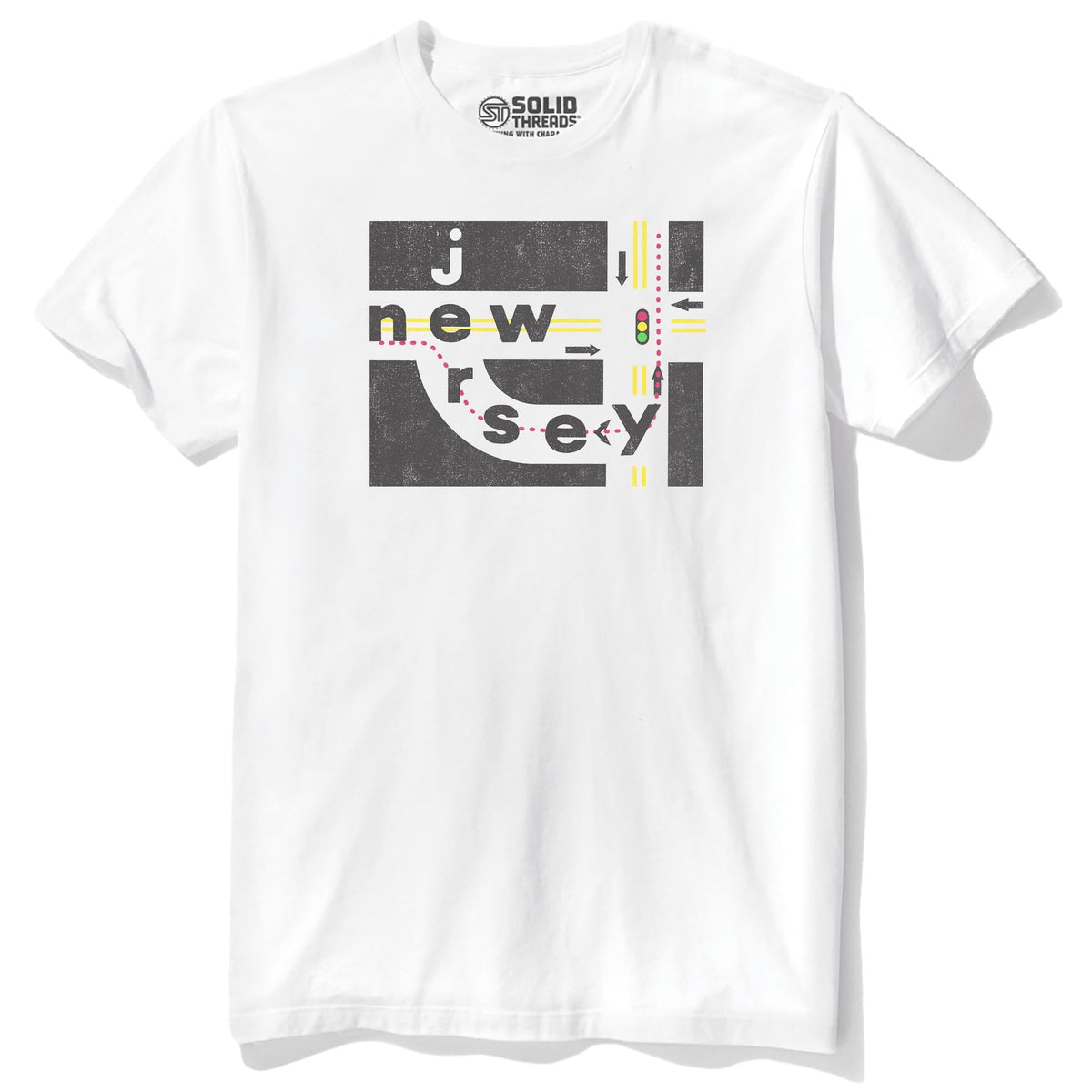 Jersey Jughandle Funny Staple T-shirt in White - Front View