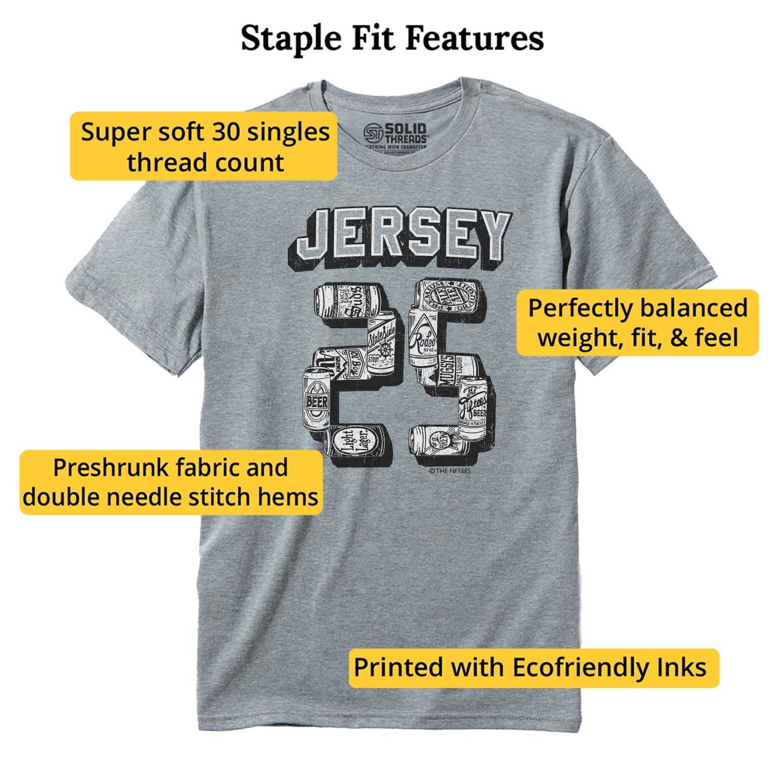 Nj Beer Cans Funny Staple T-shirt in Ash Heather - Fit Attributes