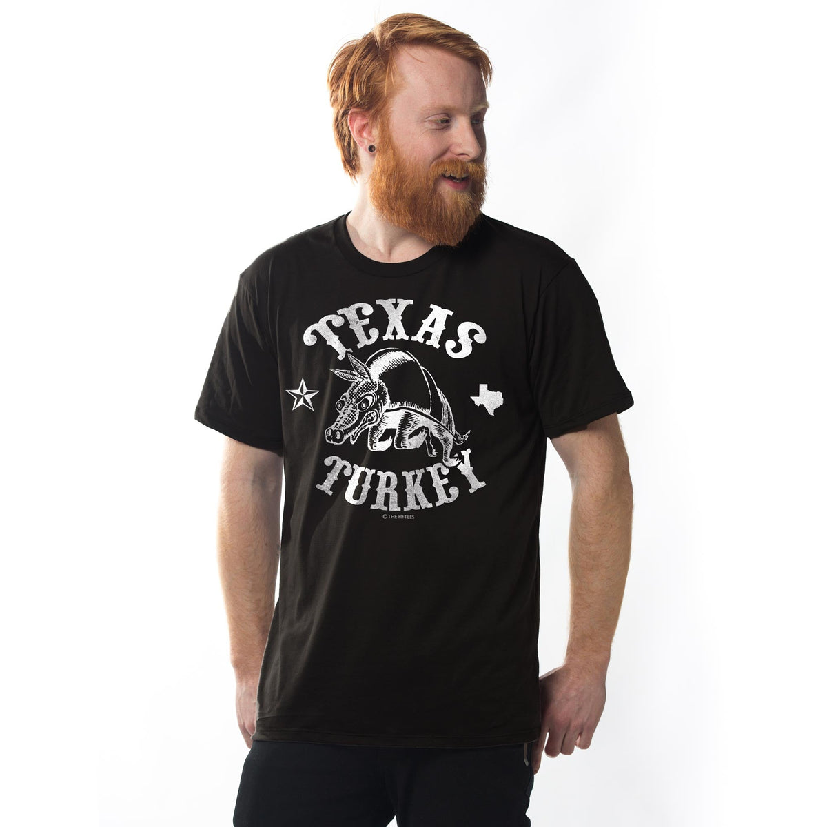 Men's Texas Turkey Funny Graphic T-Shirt | Vintage Tx Armadillo  Tee on Model | Solid Threads