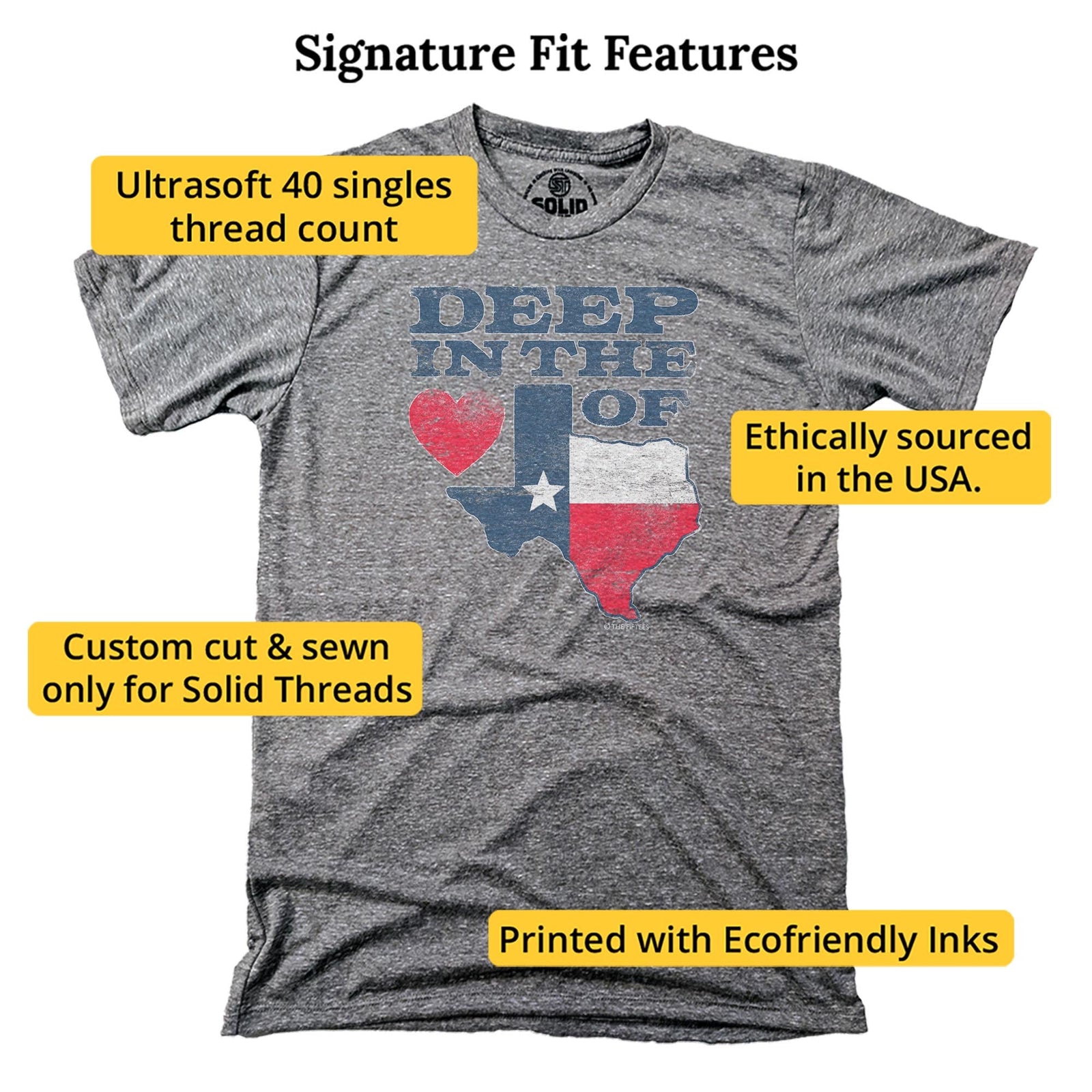 Deep In The Heart Cool Signature T-shirt in Triblend Grey - Fit Attributes