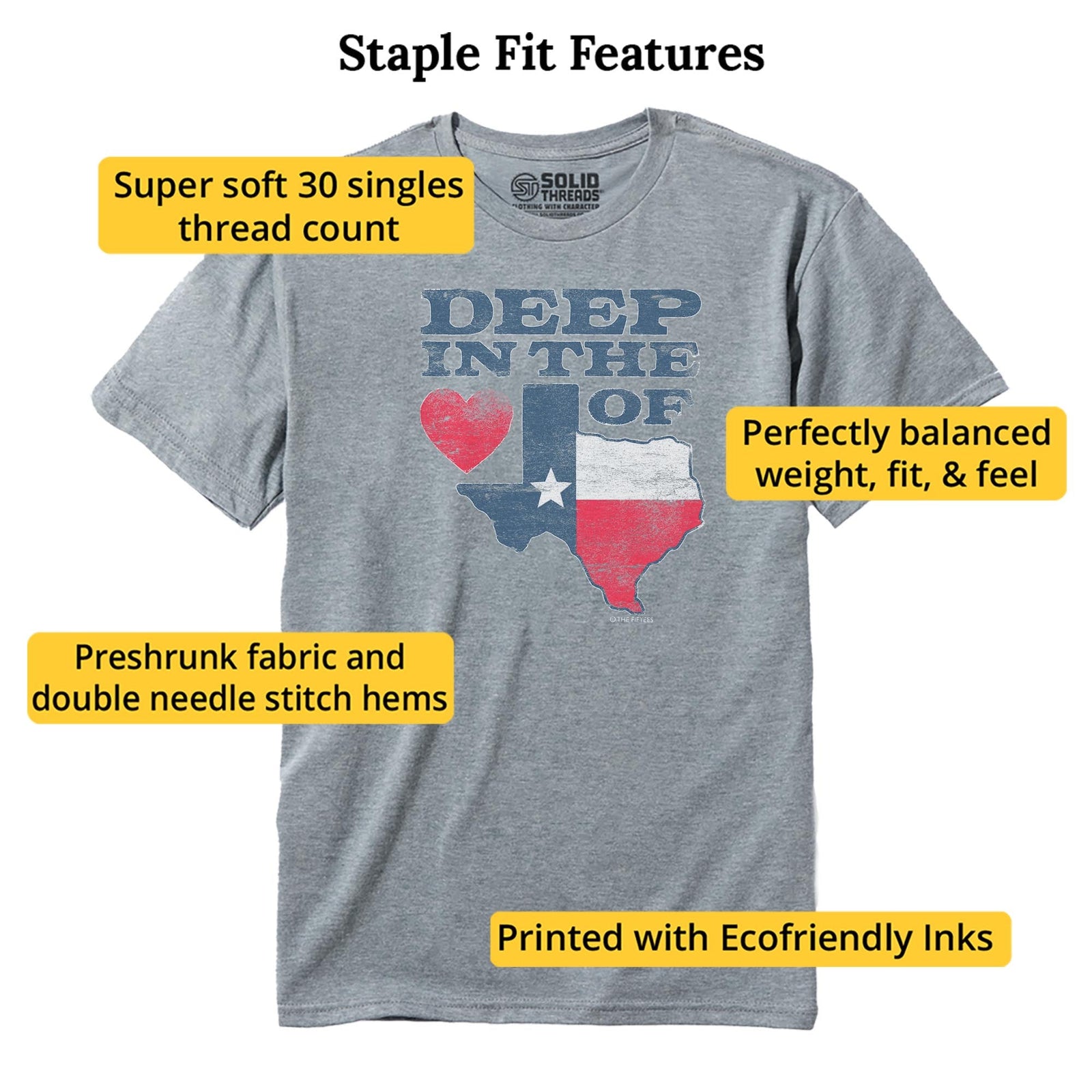 Deep In The Heart Cool Staple T-shirt in Ash Heather - Fit Attributes