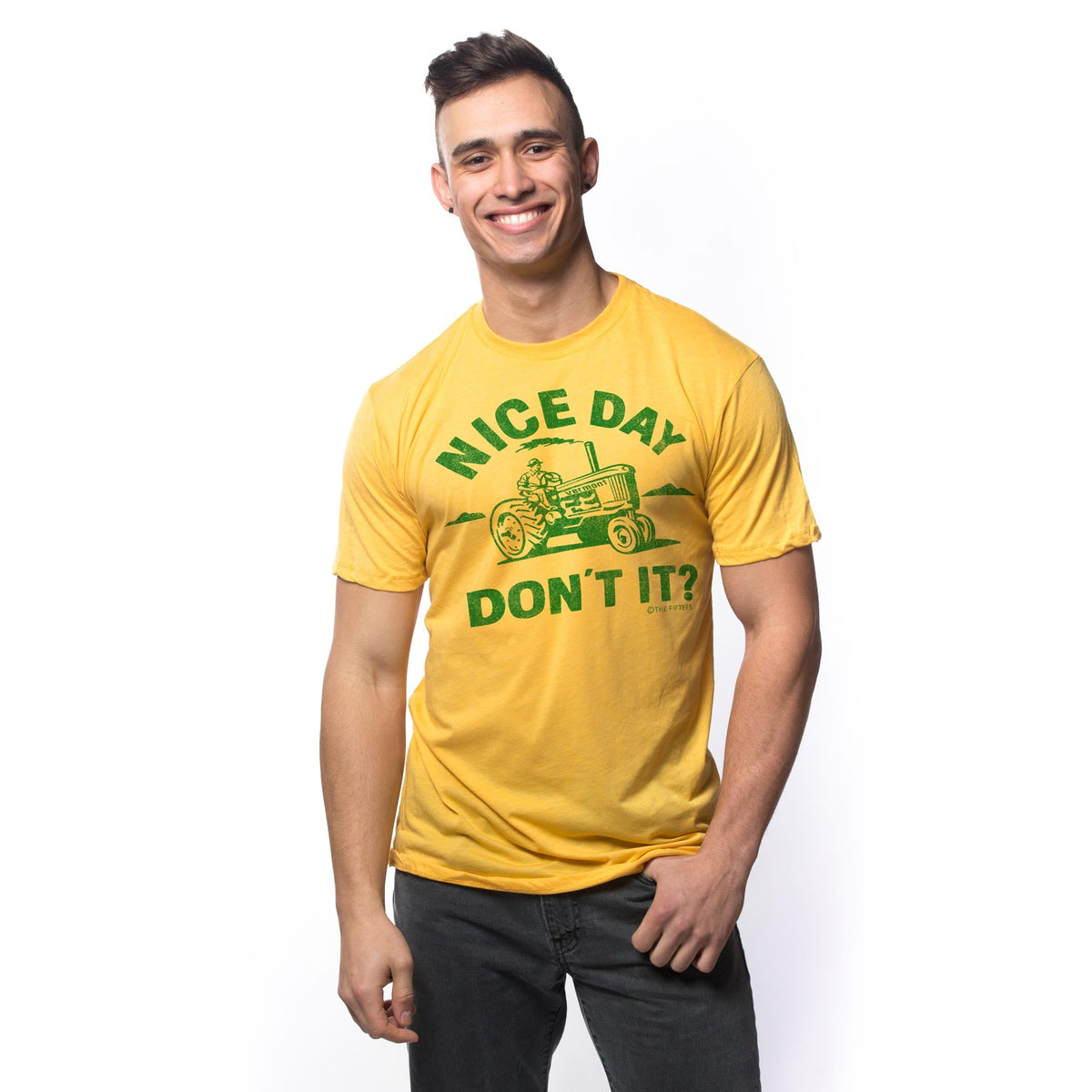 Men's Nice Day Don'T It Funny Graphic T-Shirt | Vintage Vermont Farming  Tee on Model | Solid Threads